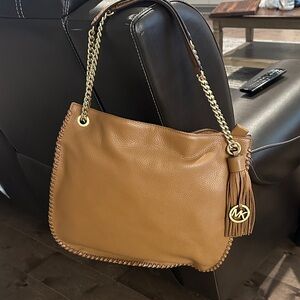 Michael Kors Brown Leather Shoulder Bag with Gold Chain